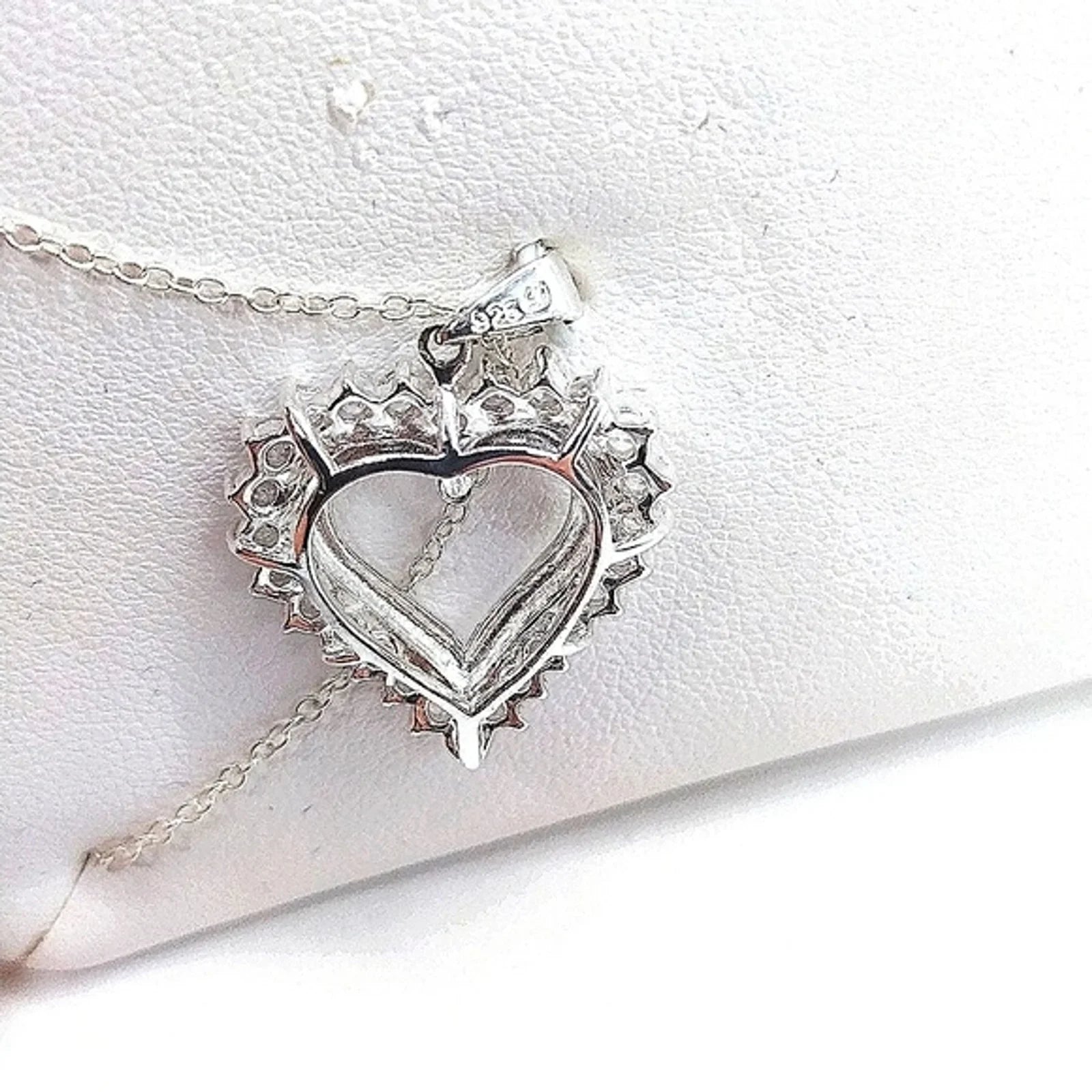 White Gold Plated Vermeil Sterling Silver .925 Heart with CZ Charm Necklace