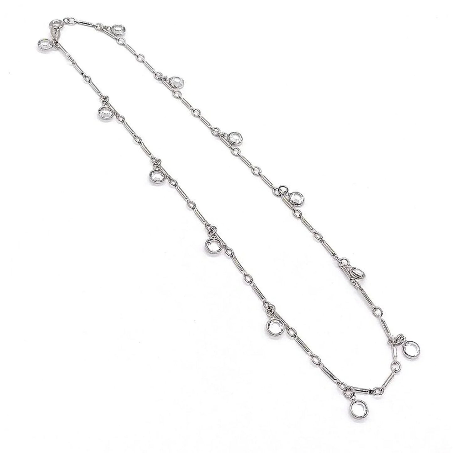 KJL Kenneth Jay Lane Vintage Crystal Silver Station Necklace 18"