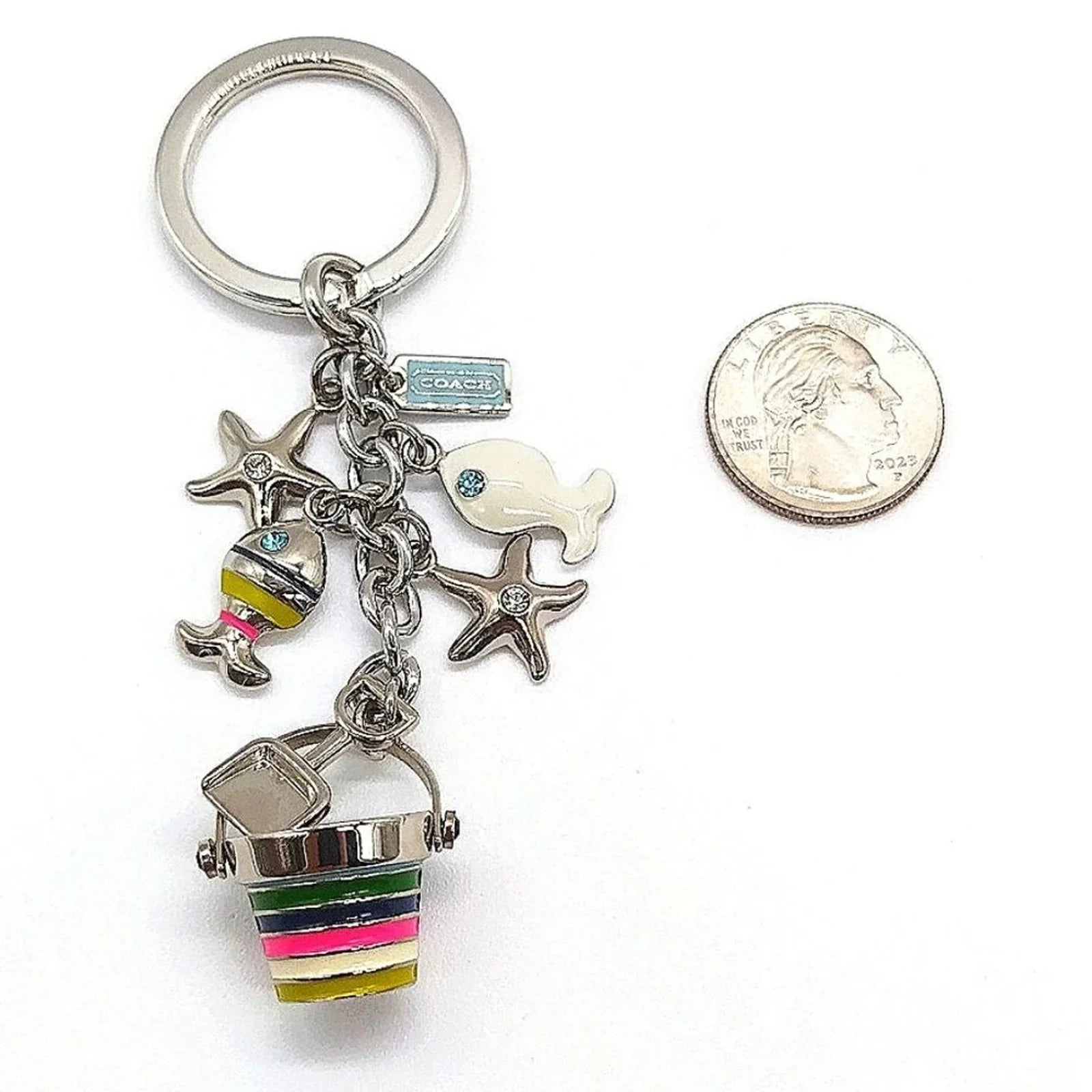 Rare COACH Pave Beach Fish Starfish Bucket Keychain Fob Purse Charm 92097