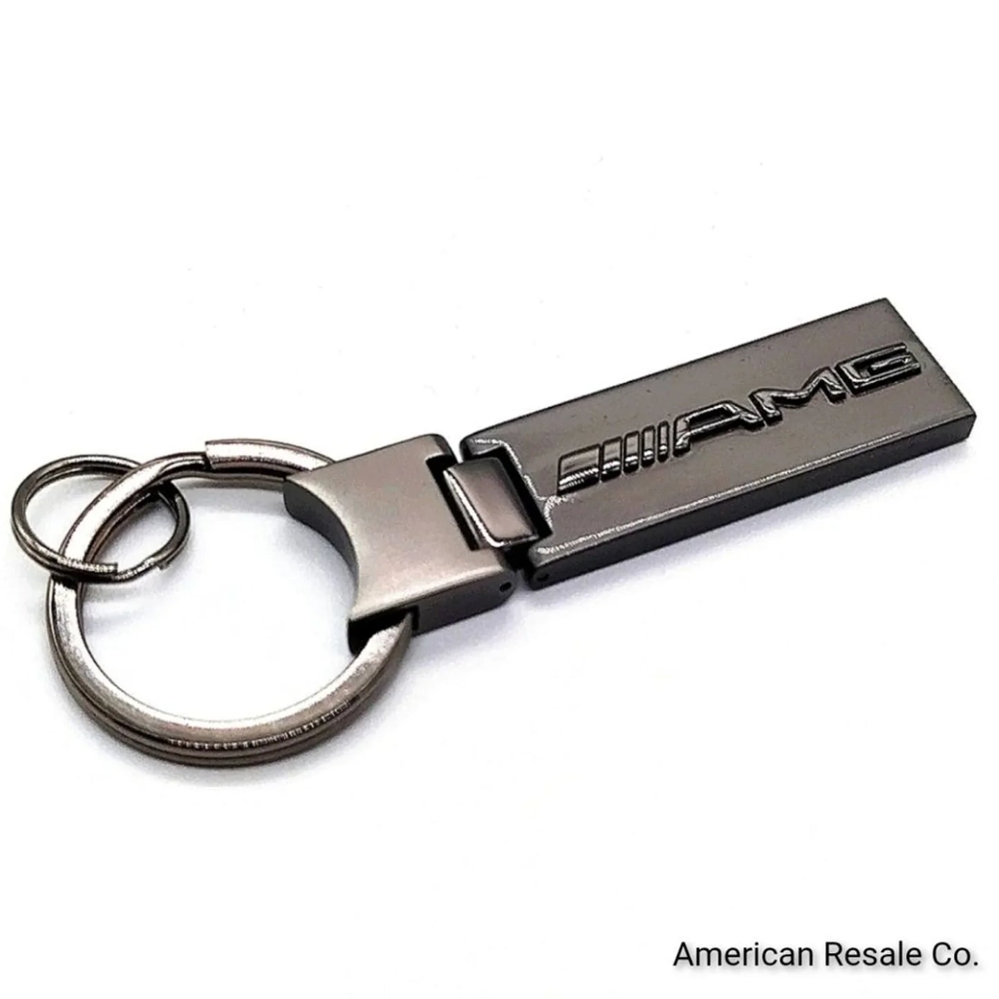 Genuine Mercedes Benz Gloss Gunmetal Silver Elongated Key Fob Keychain OEM-Boxed