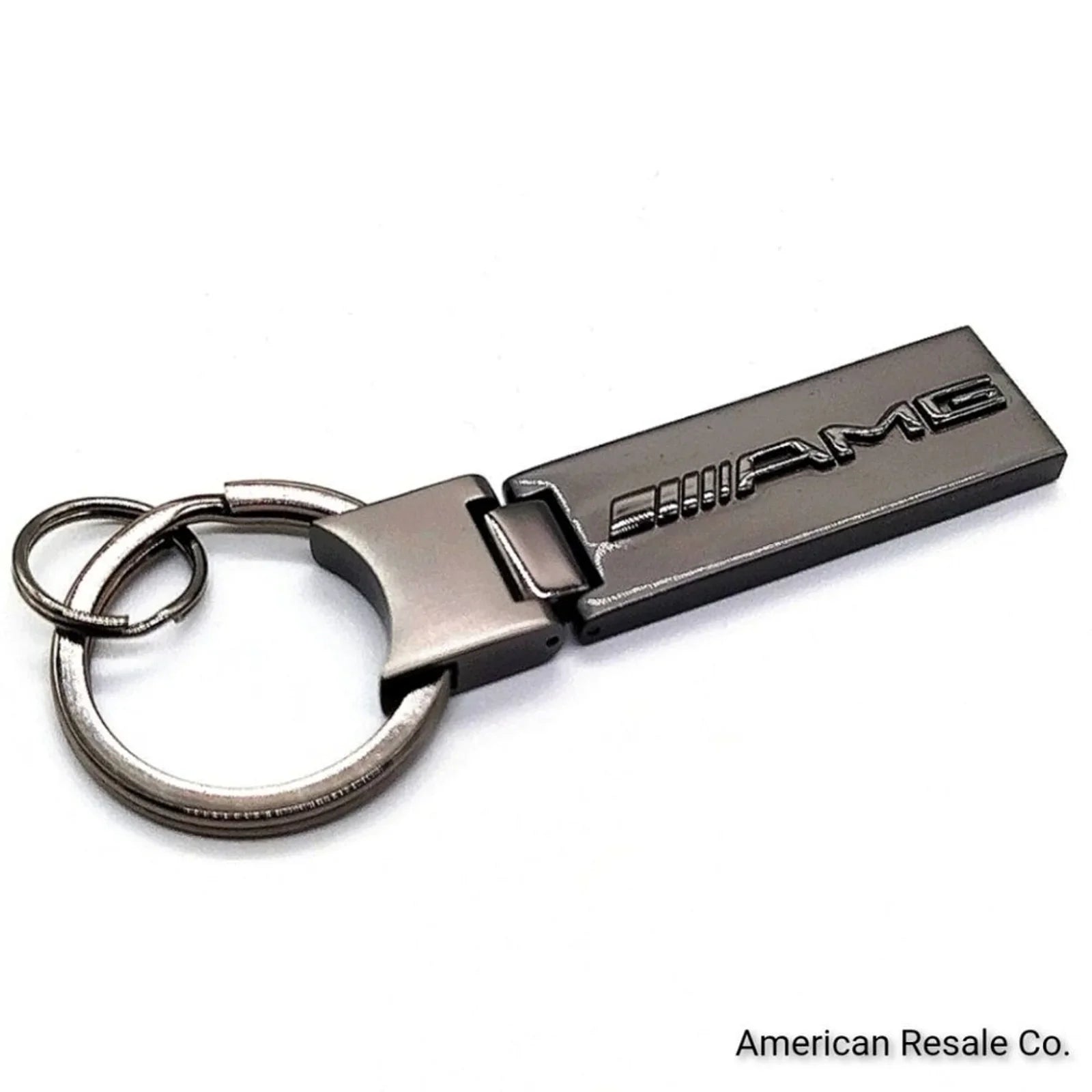 Genuine Mercedes Benz Gloss Gunmetal Silver Elongated Key Fob Keychain OEM-Boxed