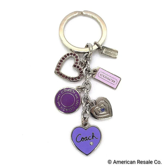 $98 Rare COACH Triple Heart Crystal Key Ring Keychain Fob Purse Charm-Vintage