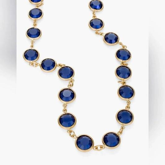 $50 CHICO'S Single Strand Blue Simulated Sapphire Necklace-Matte Gold