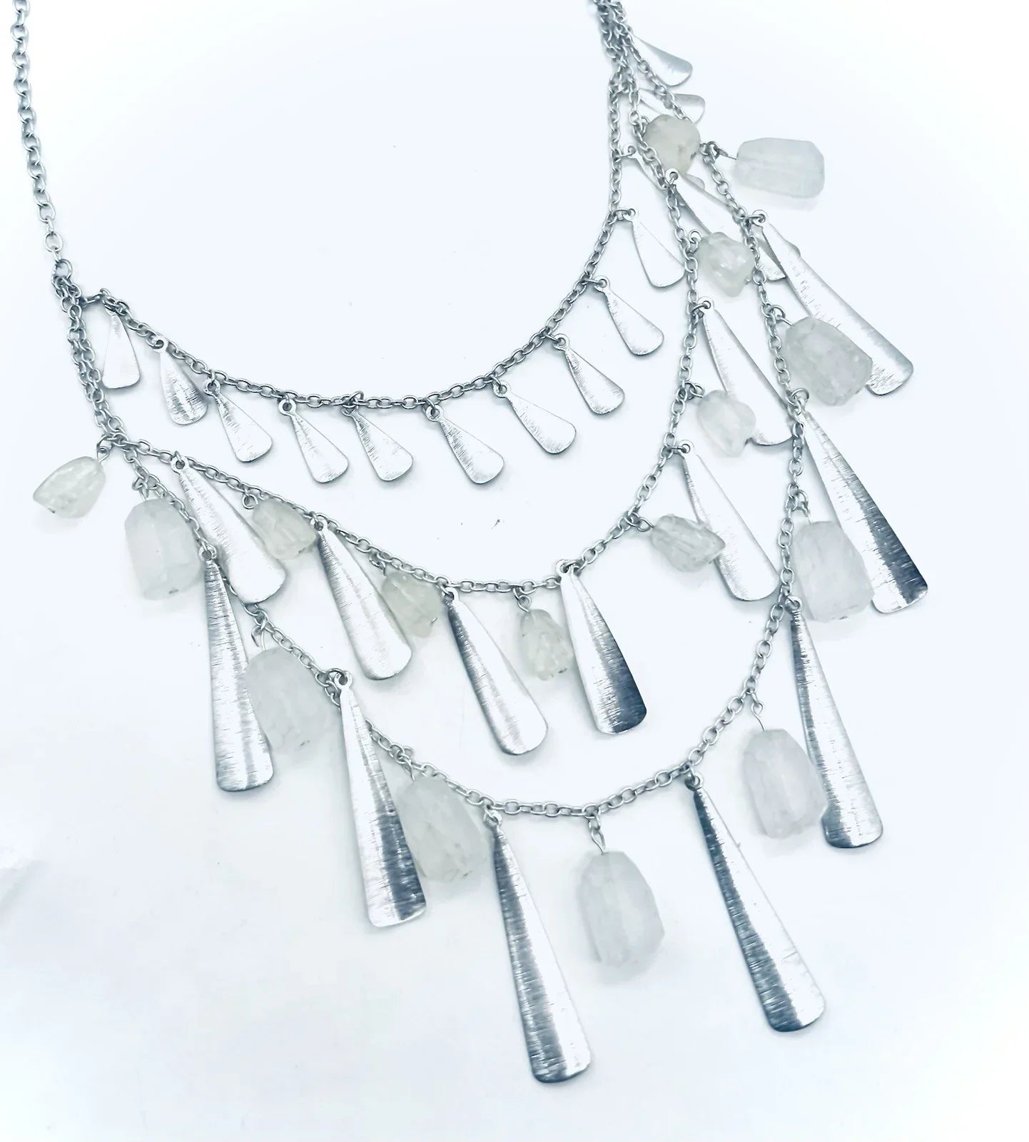 Rare Premier Designs Genuine Sea Glass Silver Statement Necklace-NEW-Vintage
