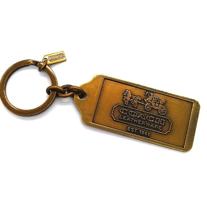 Rare Large COACH Brass Horse and Carriage Keychain Fob Yellow Gold tag Charm 