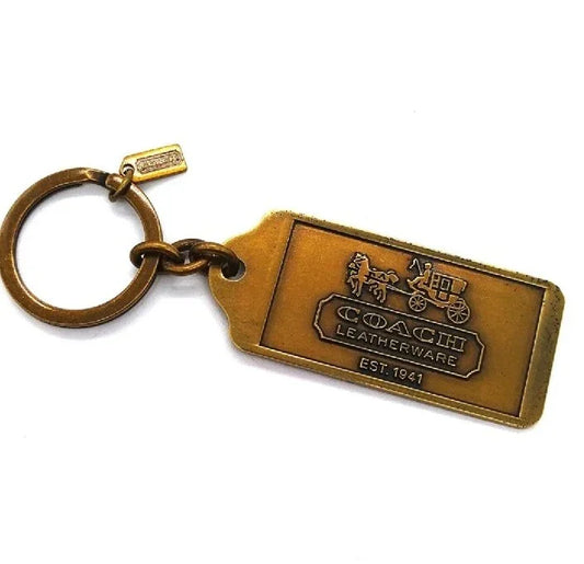 Rare Large COACH Brass Horse and Carriage Keychain Fob Yellow Gold tag Charm 