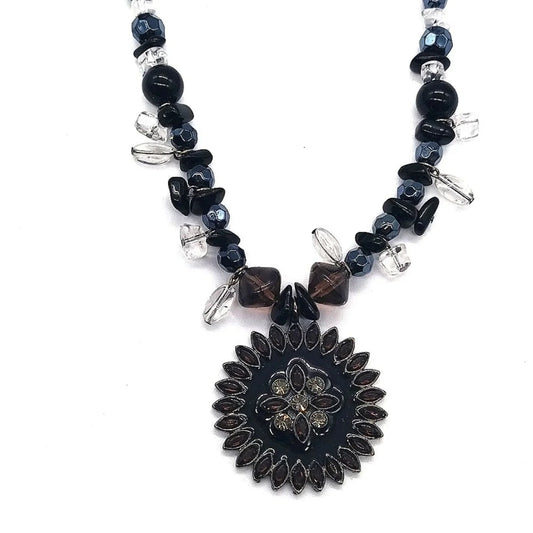 Vintage Rare Joan Rivers Classic Collection Pendant Beaded Black CZ Necklace