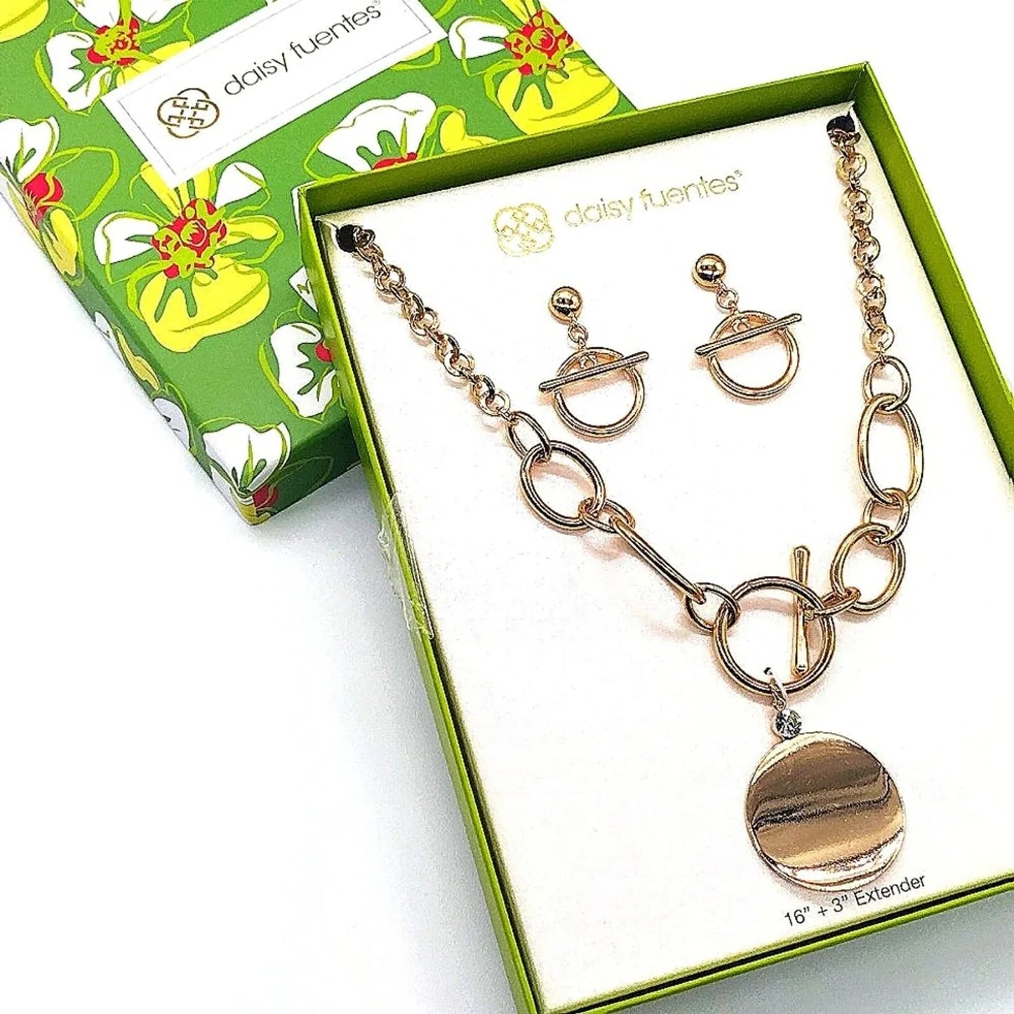 RARE DAISY FUENTES Gold Statement Pendant Statement Necklace and earrings set