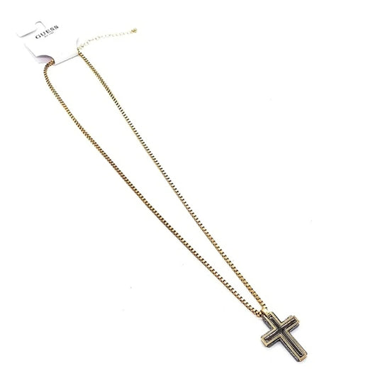 GUESS 26" Gold Cross Dog Tag Pendant Necklace with Single Cubic Zirconia Cryst…
