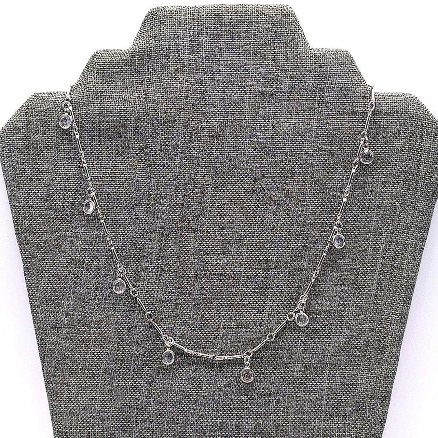 KJL Kenneth Jay Lane Vintage Crystal Silver Station Necklace 18"