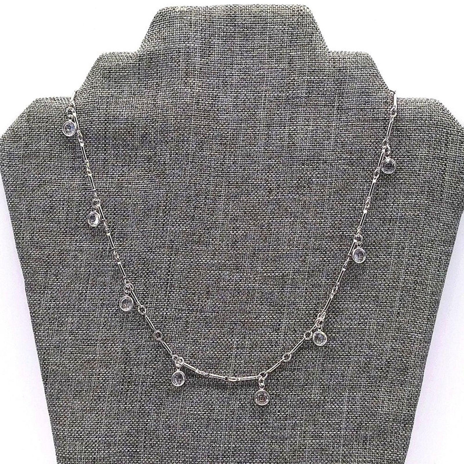 KJL Kenneth Jay Lane Vintage Crystal Silver Station Necklace 18"