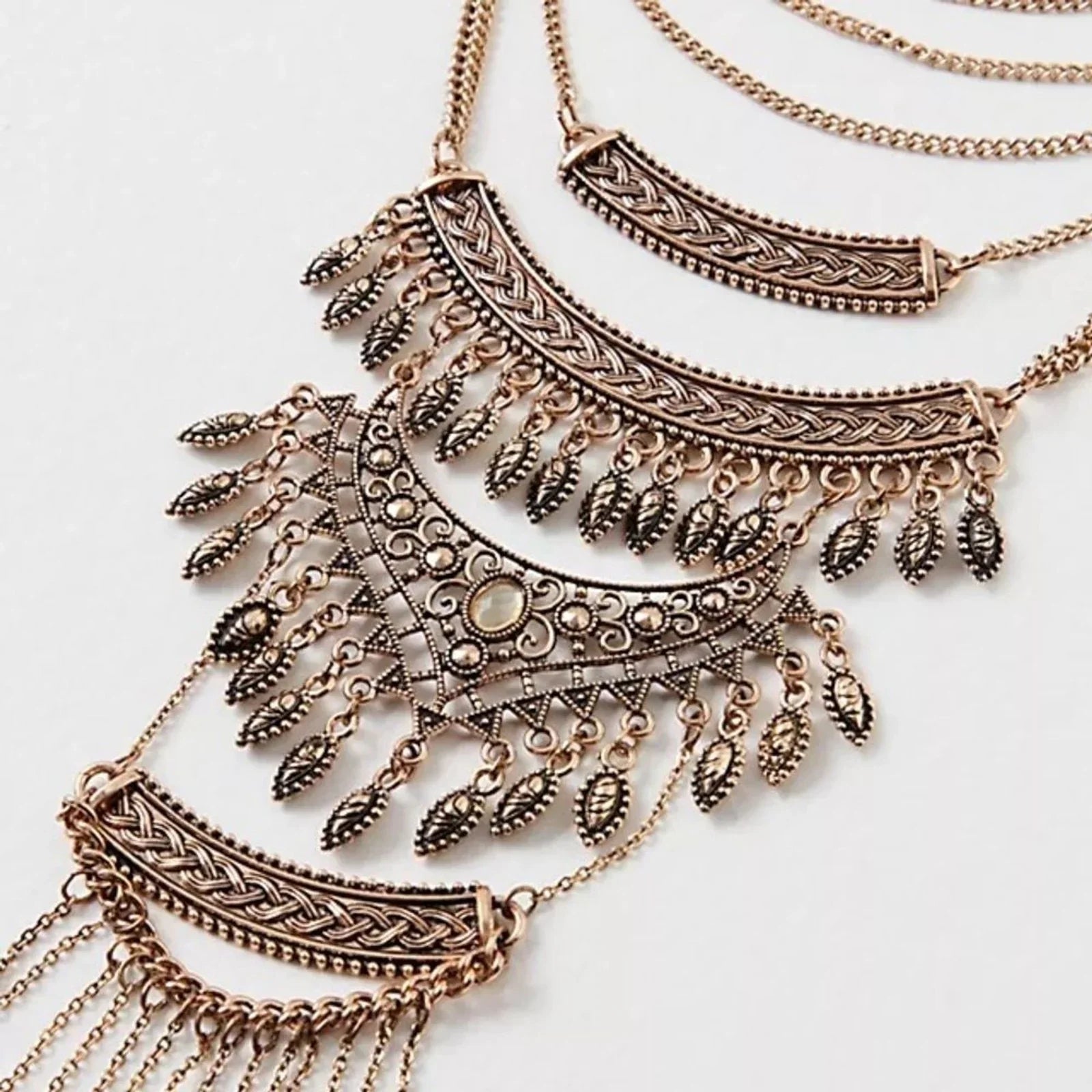 FREE PEOPLE Rapture Boho Layered Statement Necklace In Gold $87.