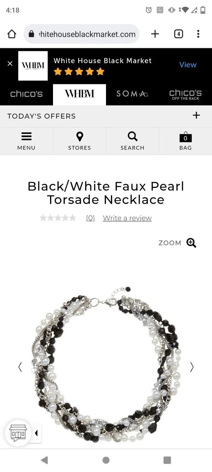 White House Black Market Black/White Faux Pearl Torsade Necklace 570103383