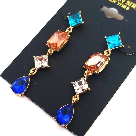 $59 Christian Siriano 2" Colorful Gemstone Dangle Drop Earrings in Gold tone