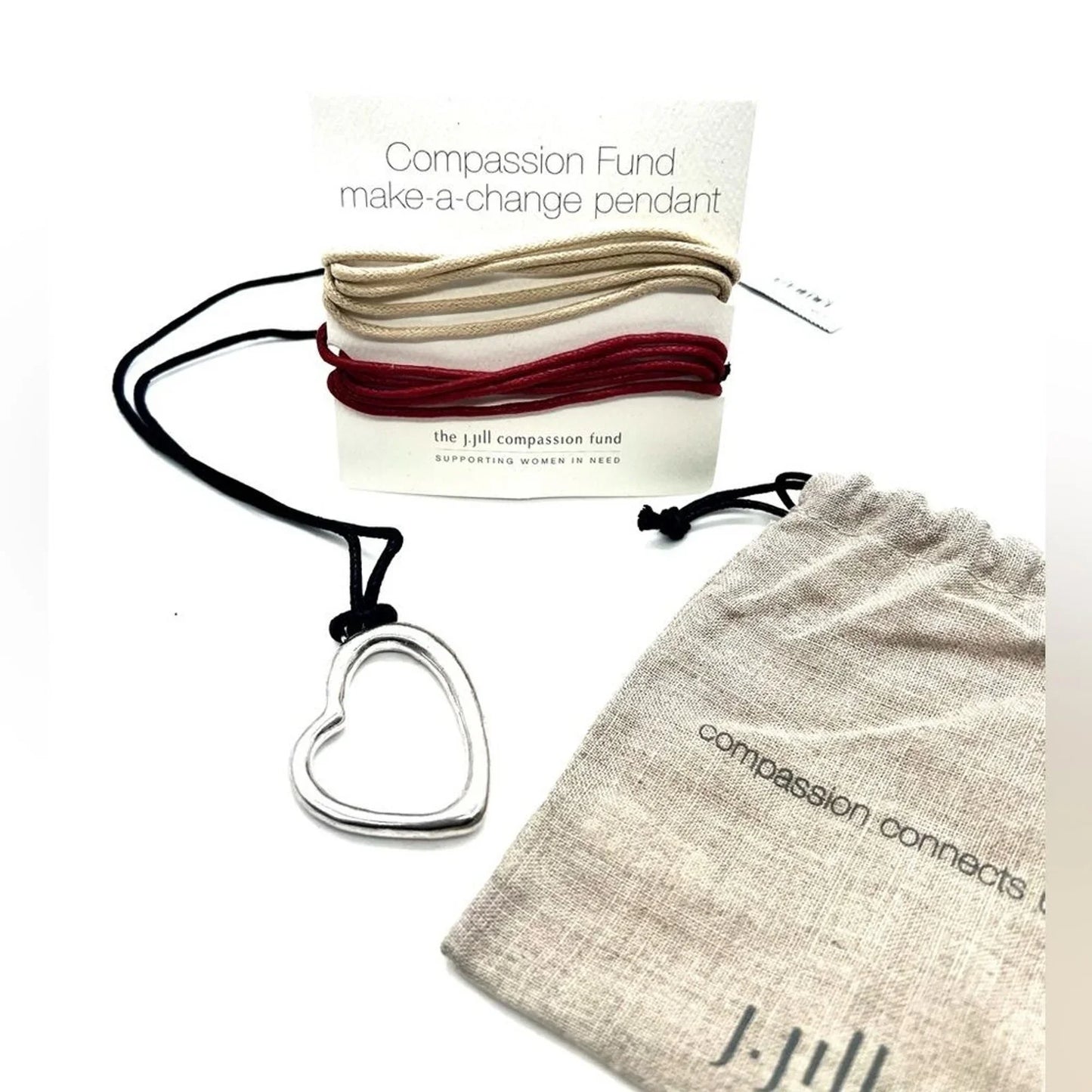 J Jill Heart Pendant Necklace w/ interchangeable cords-100% of funds to charity
