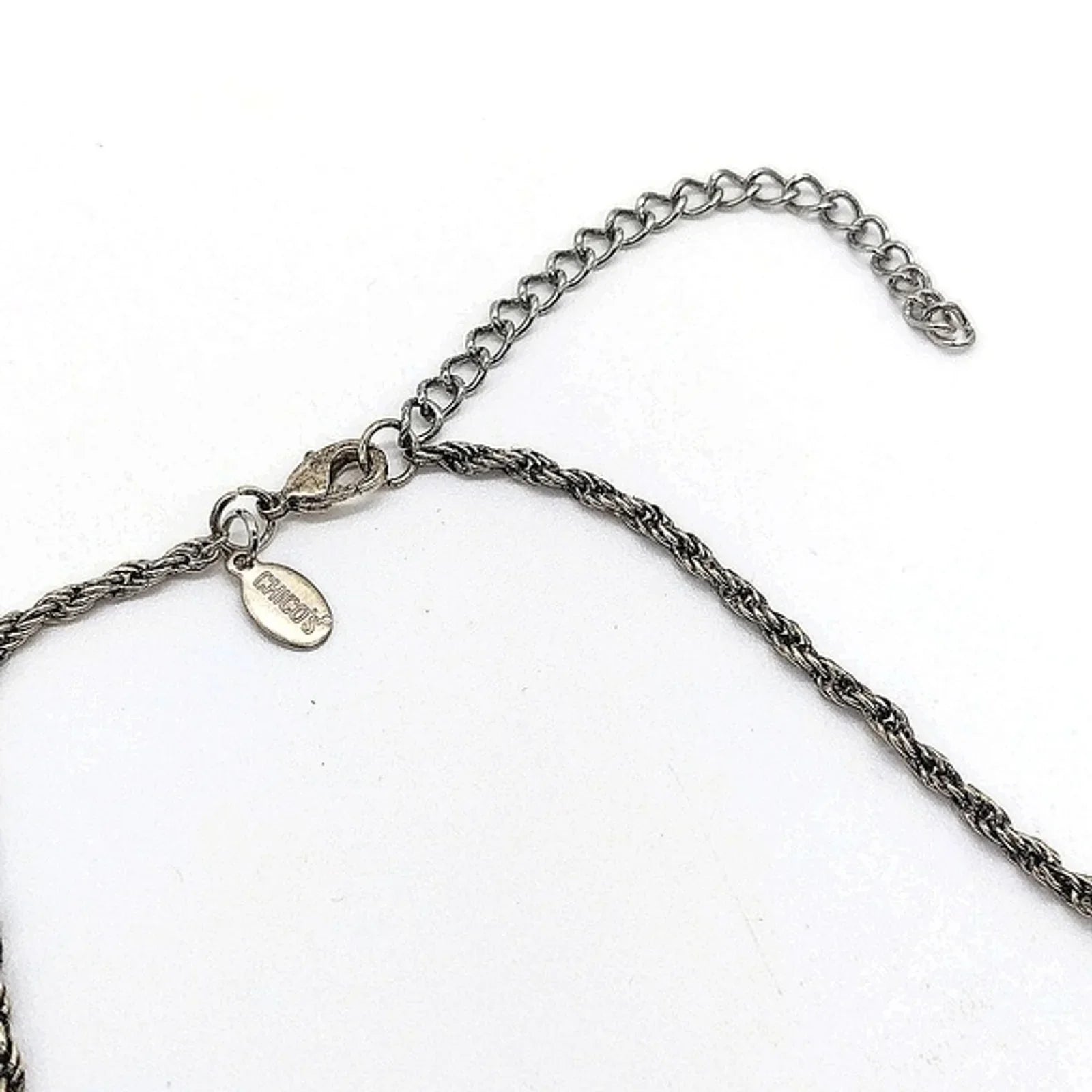 CHICO'S 18" Antique Silver Boho Statement Pendant Necklace with CZ on rope chain
