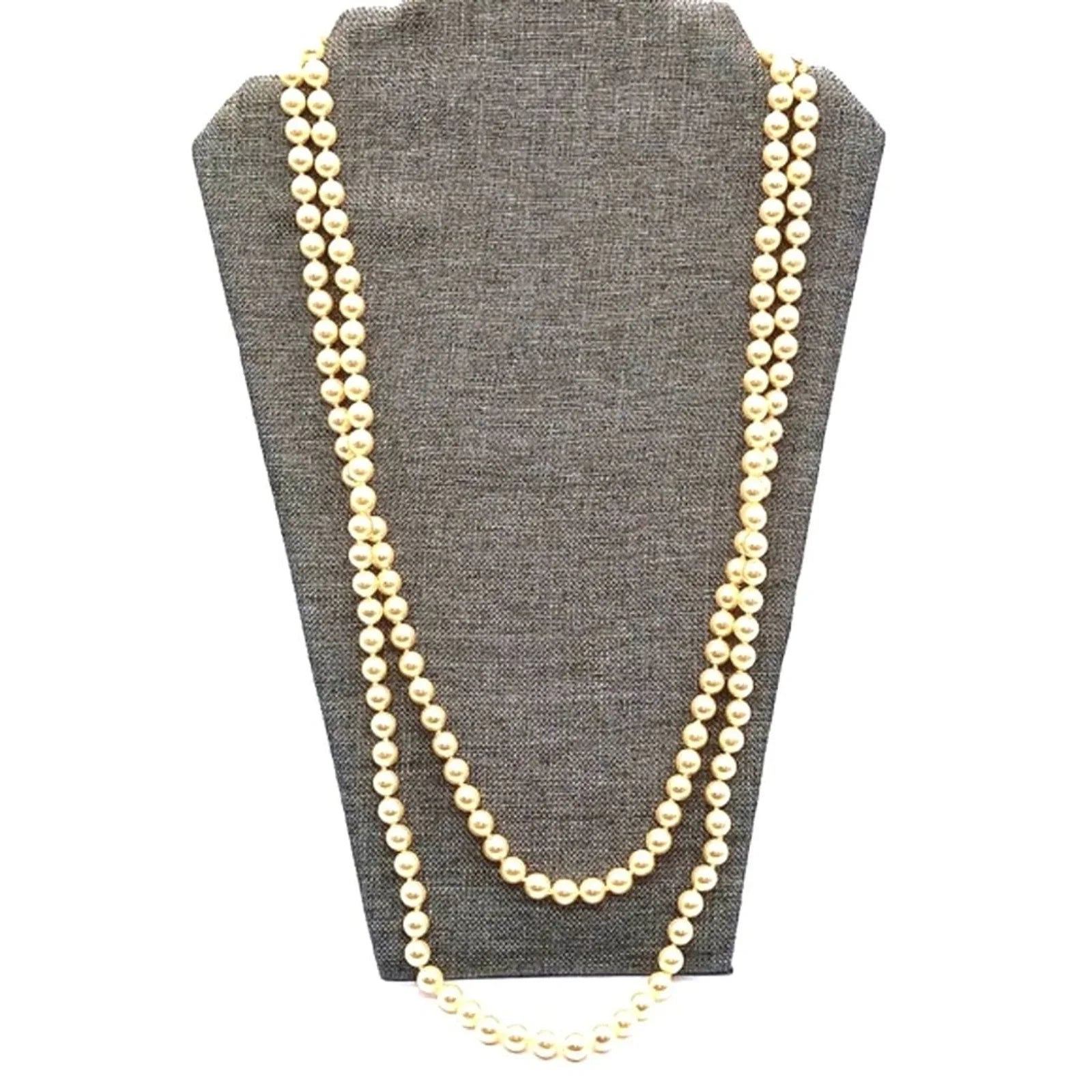 1970s 60" MONET Vintage Oyster Cream Knotted Glass Pearl Necklace-Rare-Unworn!