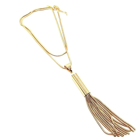 CHICO'S 36" Gold Tassel Pendant Statement or Choker Necklace on snake chain.