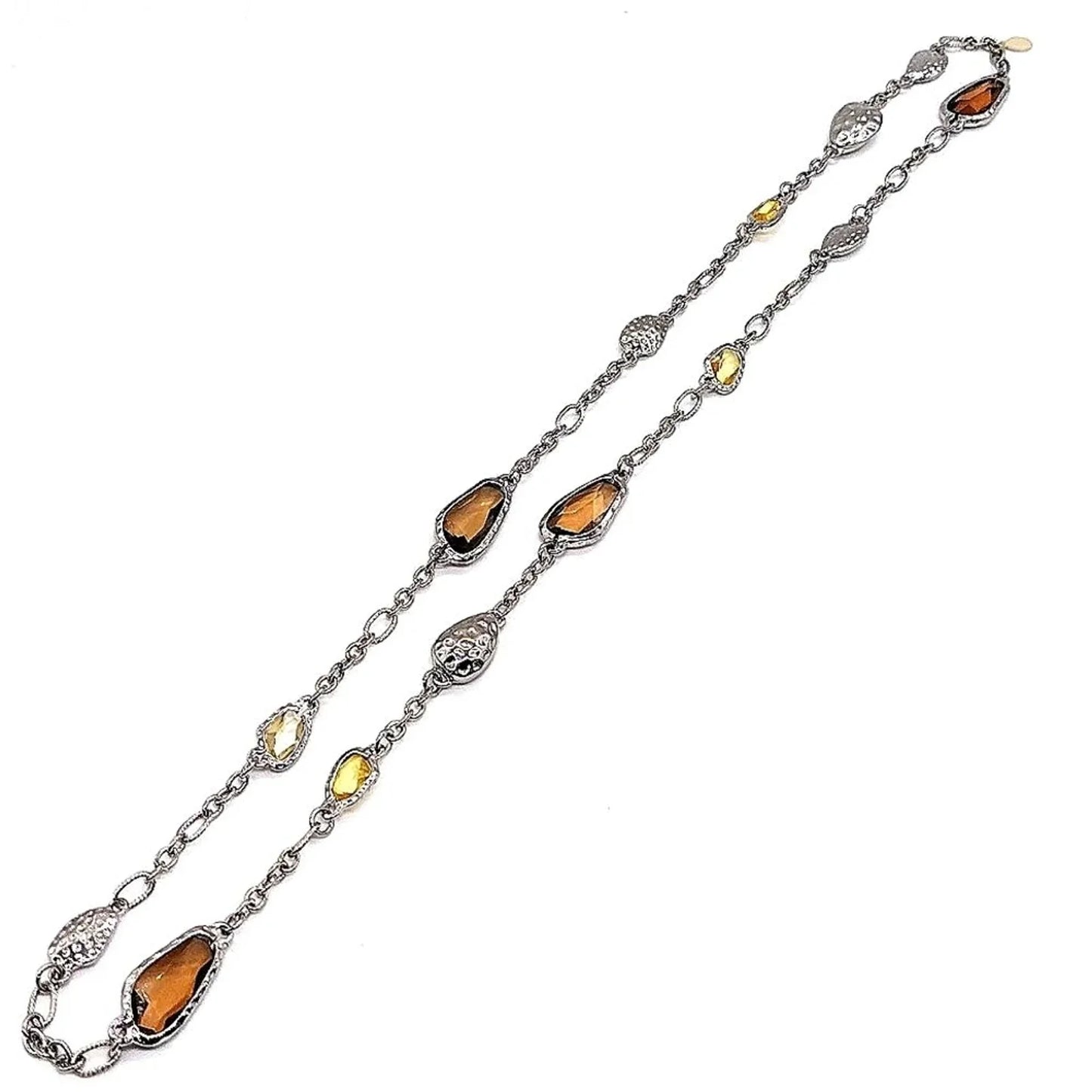 CHICO'S Topaz Citrine Gemstone Statement Layered Convertible Necklace in Silver
