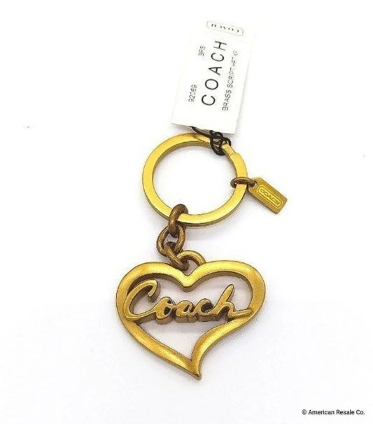 Rare NWT COACH Brass Script Heart Keychain Fob Purse Charm Style 92069