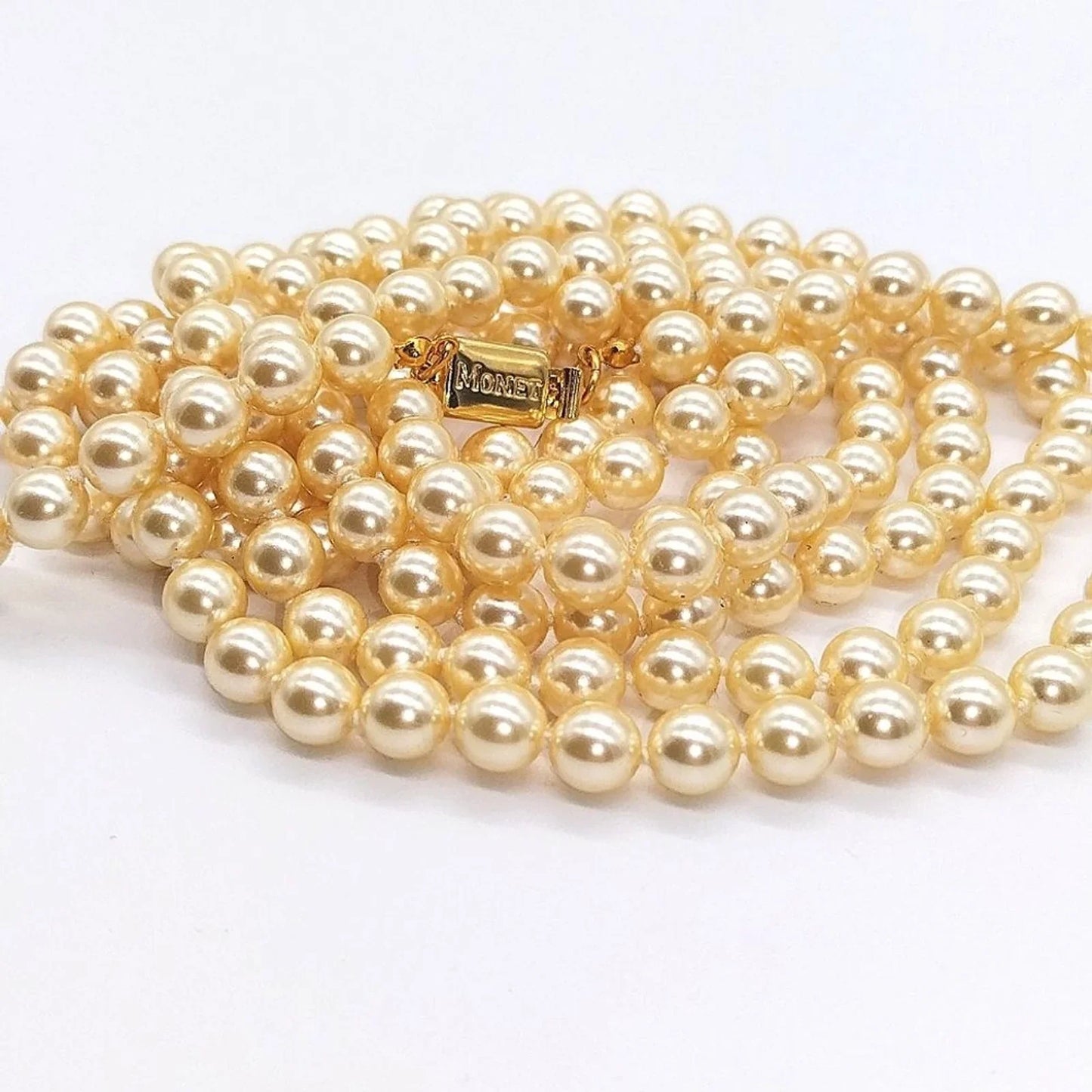 1970s 60" MONET Vintage Oyster Cream Knotted Glass Pearl Necklace-Rare-Unworn!