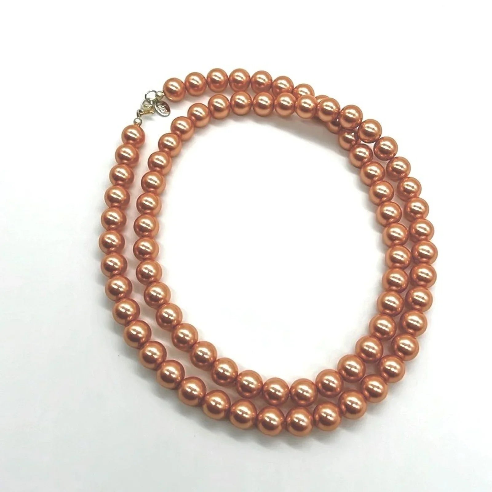Vintage JOAN RIVERS Signed 30” Classic Collection Peach Glass Pearl Necklace