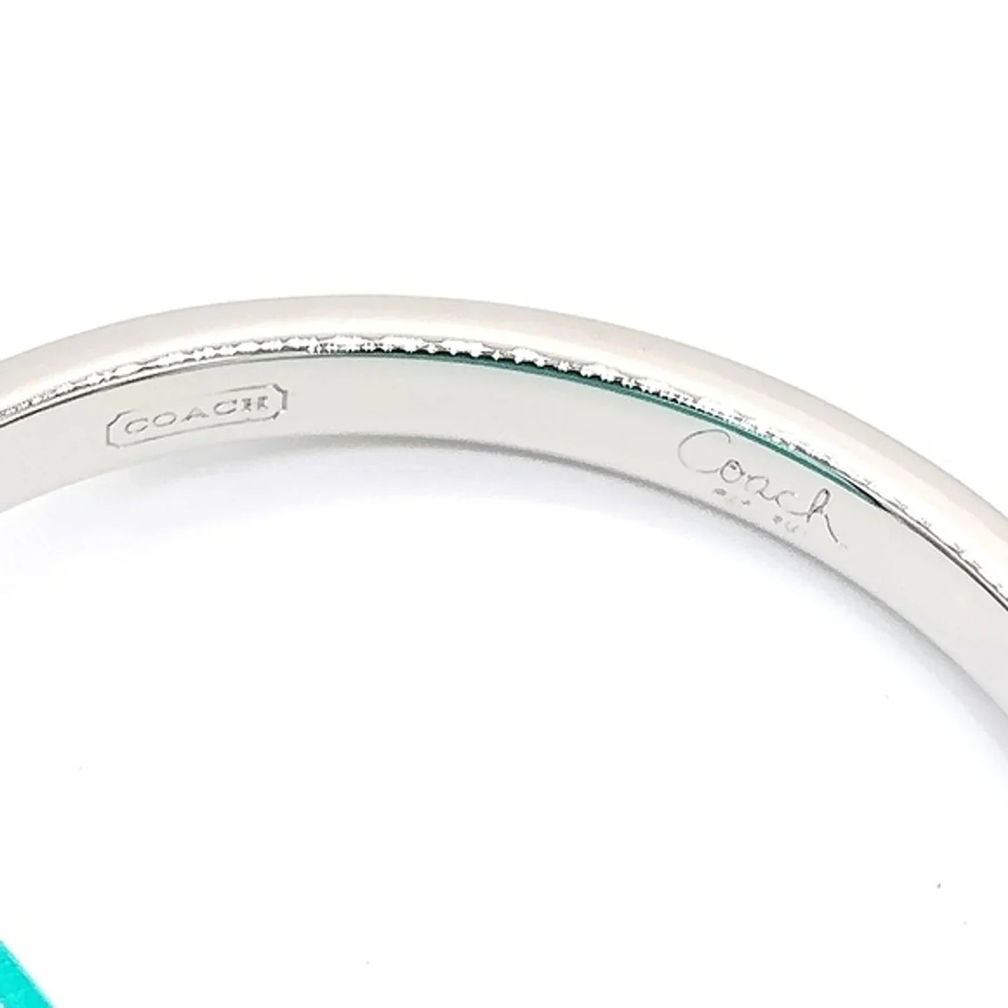 $68 COACH Yellow Enamel Silver 1/4" Nail Head Silver Bangle Bracelet - NWT