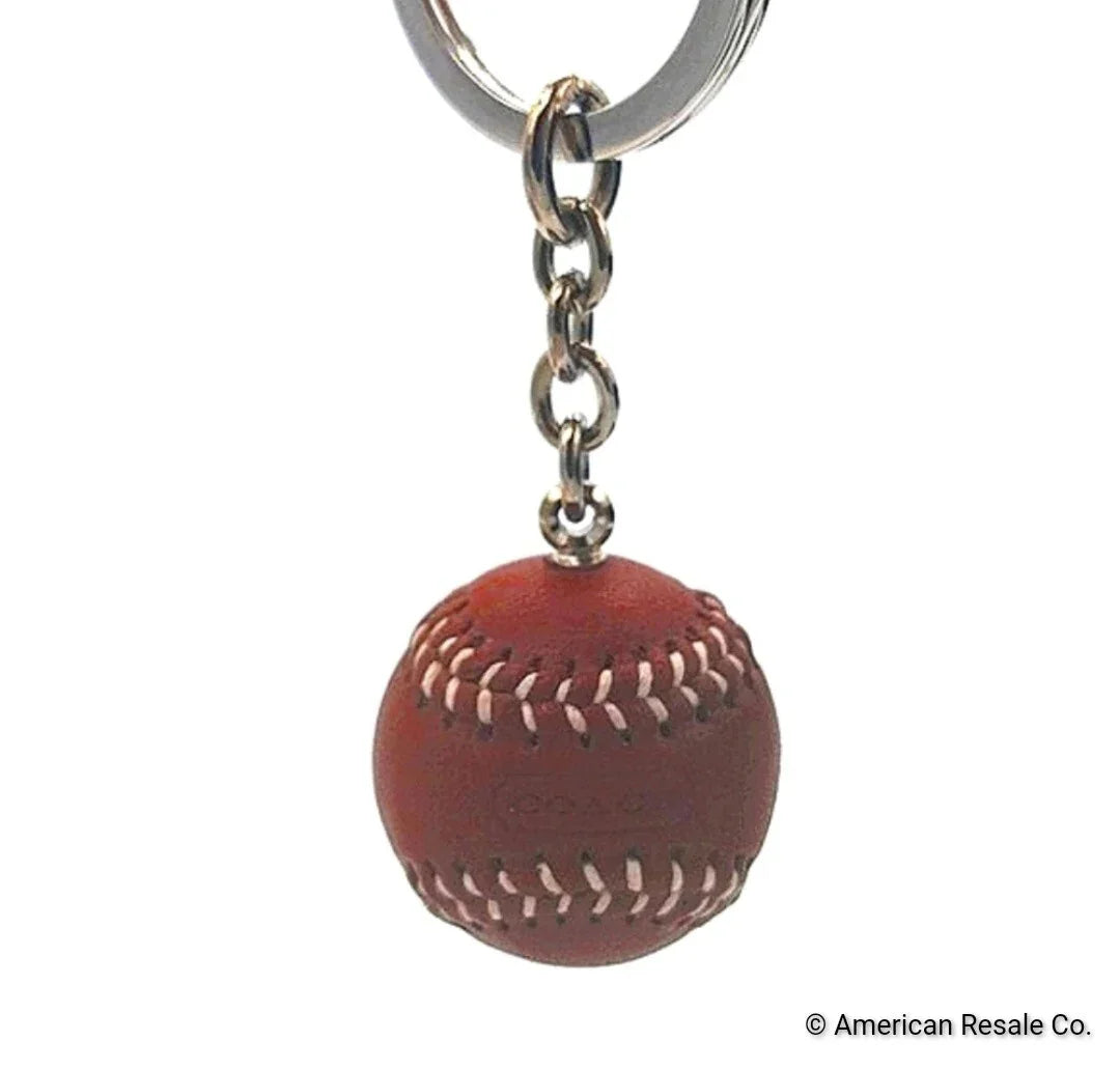 Rare COACH Baseball Keychain Fob Charm-Real Leather-New in Box/Booklet #FS7377
