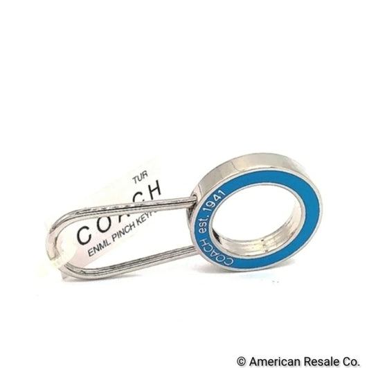 NWT COACH Vintage Sky Blue Enamel Pinch Lock Locket Keychain FOB purse charm