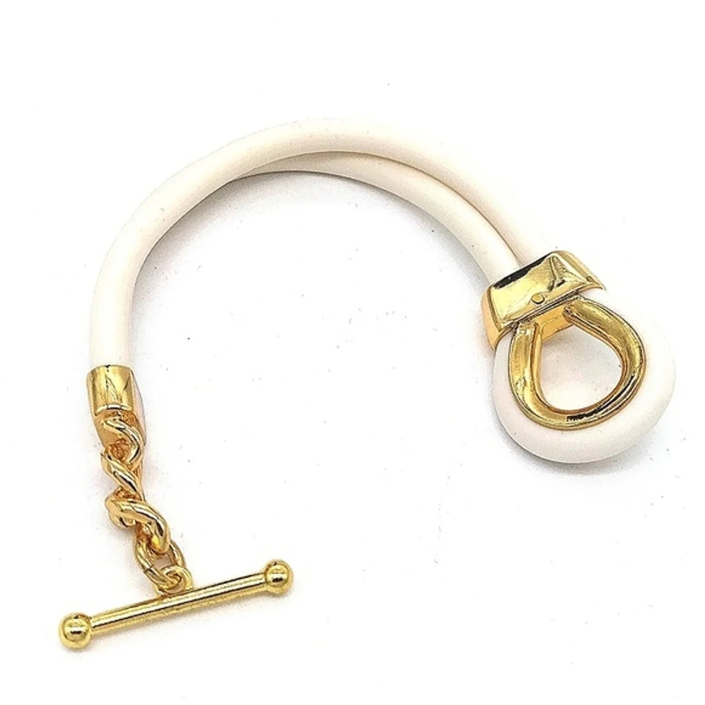 Alexander McQueen Double Layered White and Gold Rubber Corded Bracelet