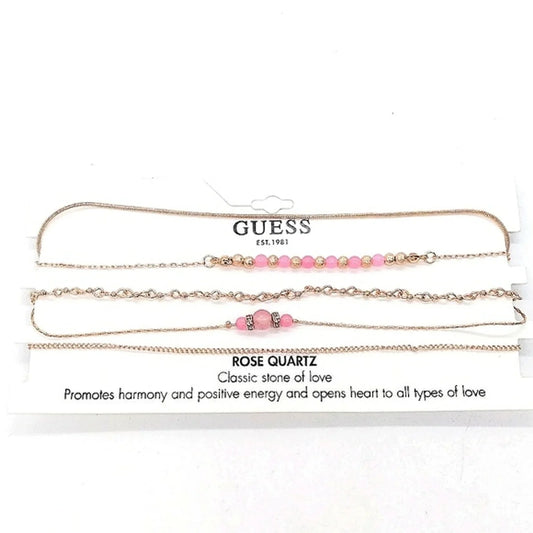 GUESS Rose Quartz Choker necklace set in Gold Tone