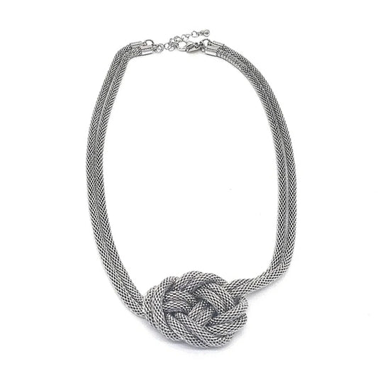 CHICO'S 18" Statement Pendant Knot Necklace with extension in Silver