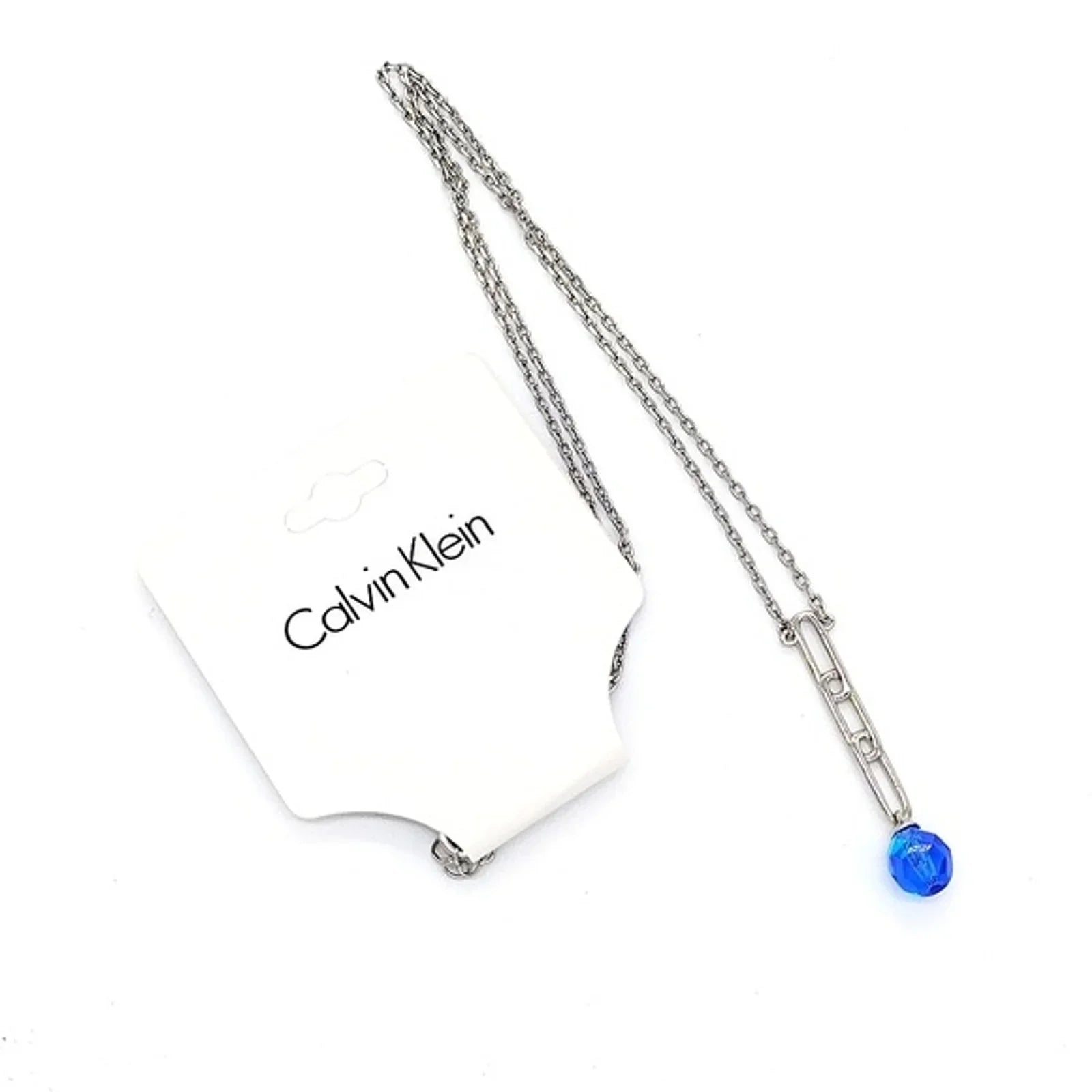 $48 Calvin Klein CK Minimalist Sapphire Blue Swarovski Bead Pendant Necklace
