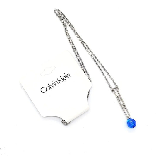 $48 Calvin Klein CK Minimalist Sapphire Blue Swarovski Bead Pendant Necklace