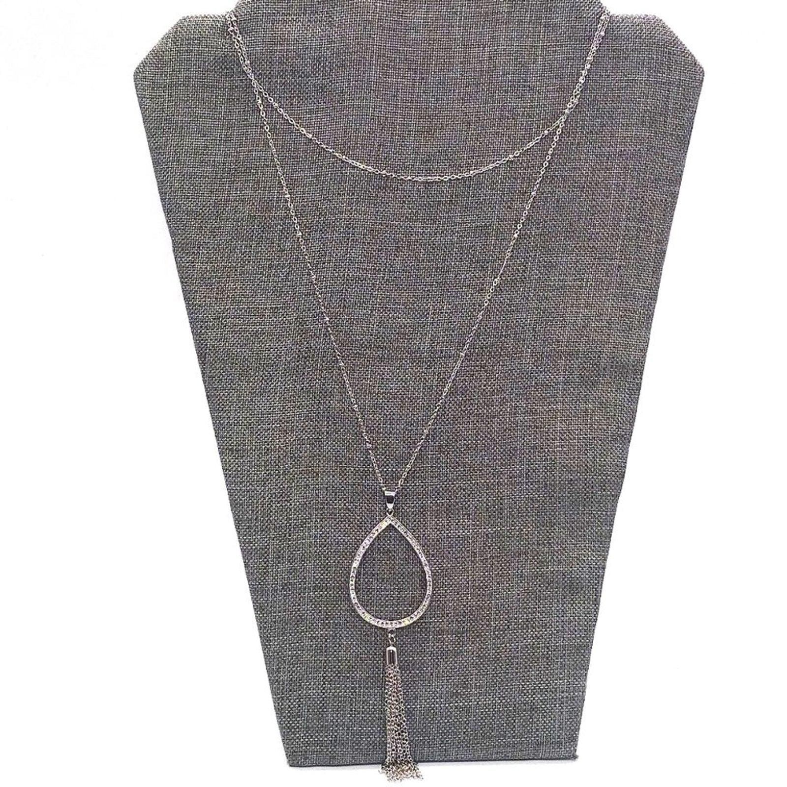 Teardrop Tassel Pendant Layered Station Necklace Made w/ Swarovski Crystals