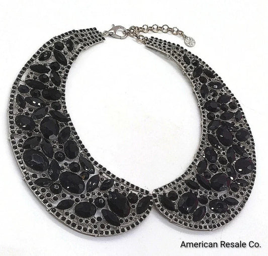Isaac Mizrahi Live! Multishape 15" Black Crystal Collar Statement Necklace-QVC