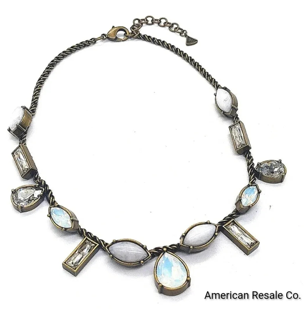 SILPADA Semi Precious White Jade Swarovski Crystal Necklace in Antique Bronze
