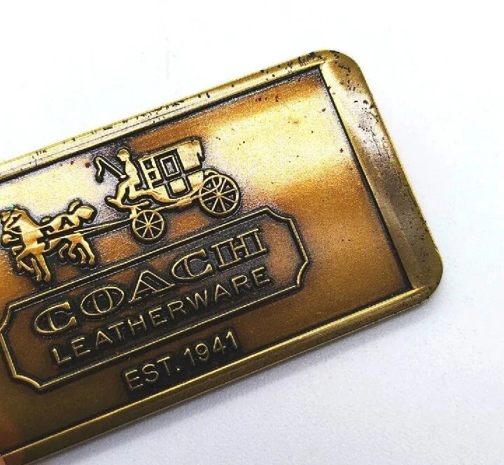 Rare Large COACH Brass Horse and Carriage Keychain Fob Yellow Gold tag Charm 