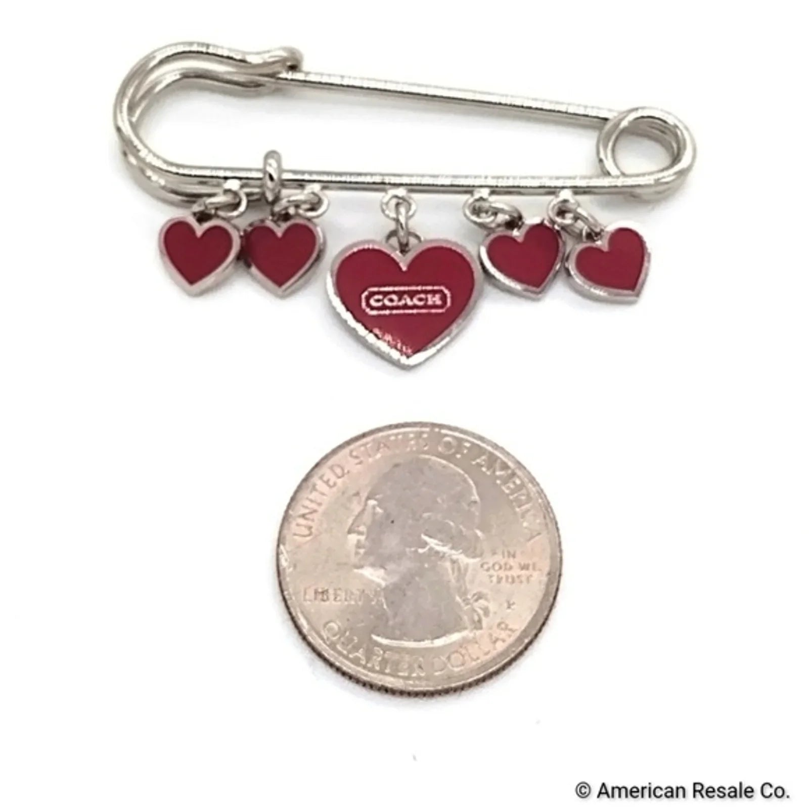 SALE! Vintage COACH Red Multi Heart Safety Pin Brooch Hangbag Purse Wallet Charm