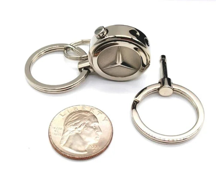 Genuine Silver Mercedes Benz Dual Fob Keychain Detachable for Valet OEM-NIB