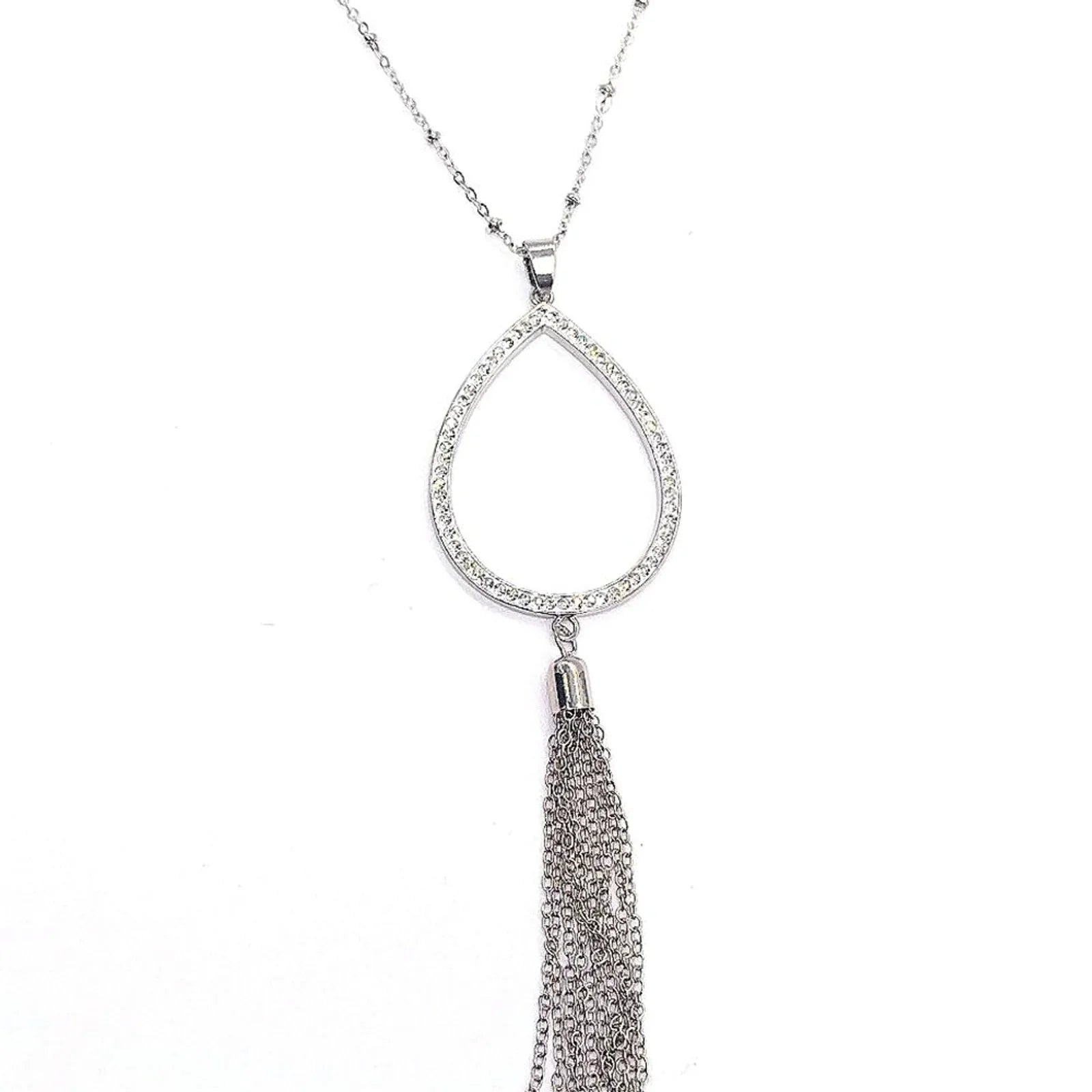 Teardrop Tassel Pendant Layered Station Necklace Made w/ Swarovski Crystals