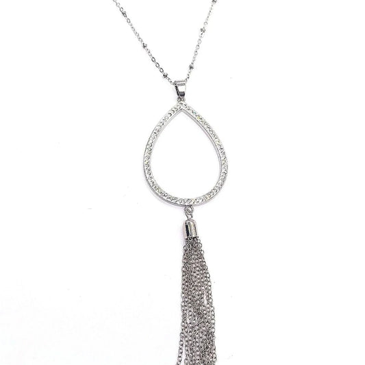 Teardrop Tassel Pendant Layered Station Necklace Made w/ Swarovski Crystals