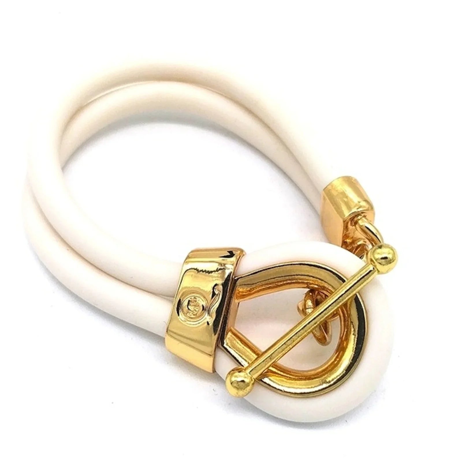 Alexander McQueen Double Layered White and Gold Rubber Corded Bracelet