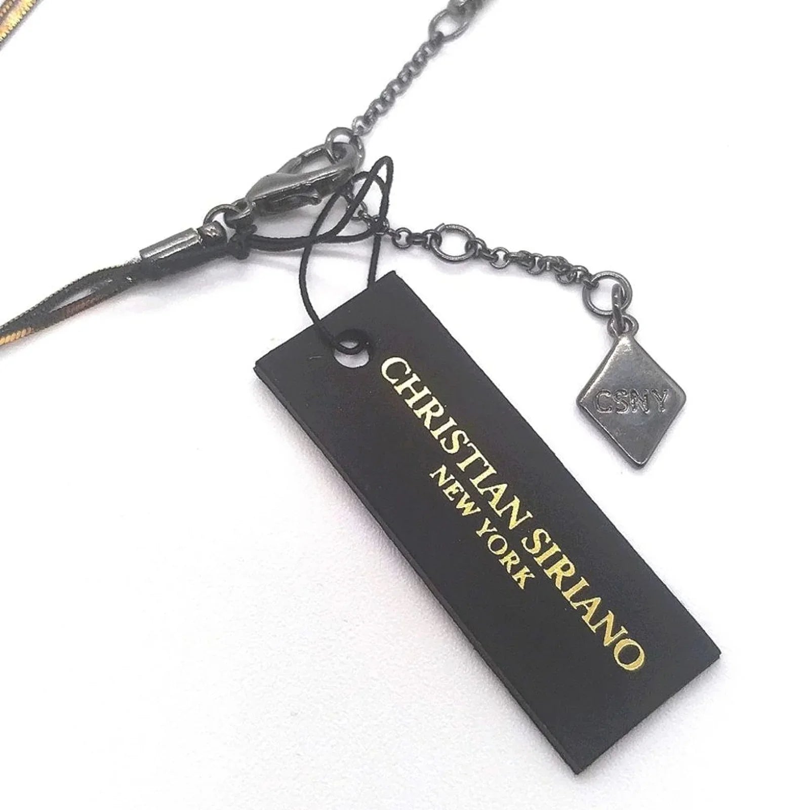 CHRISTIAN SIRIANO NY Black Necklace with Cubic Zirconia CZ Gold Y Tassel Pendant