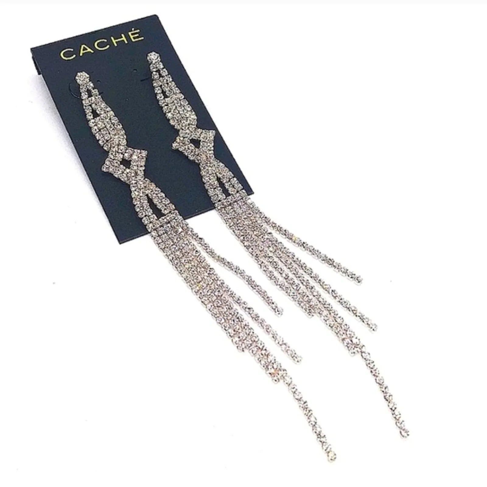 $130 CACHE Designer Crystal Tennis Bracelet and ChandelierEarrings Set-Silver