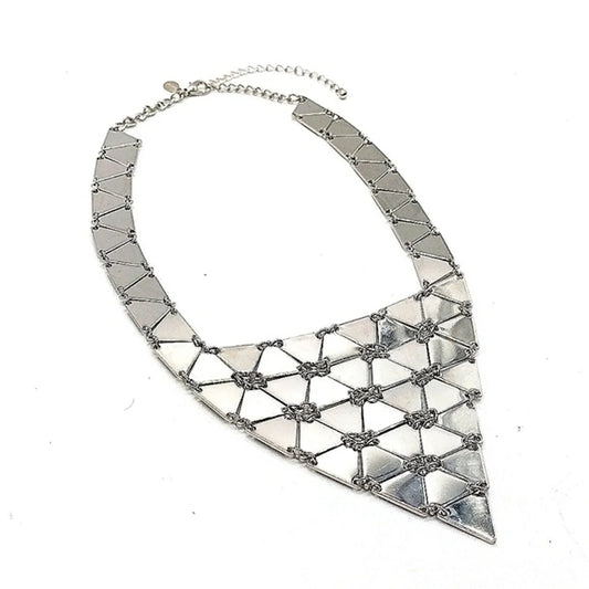NEW CHICO'S Statement Collar Bib Necklace with extension in Reflective Silver