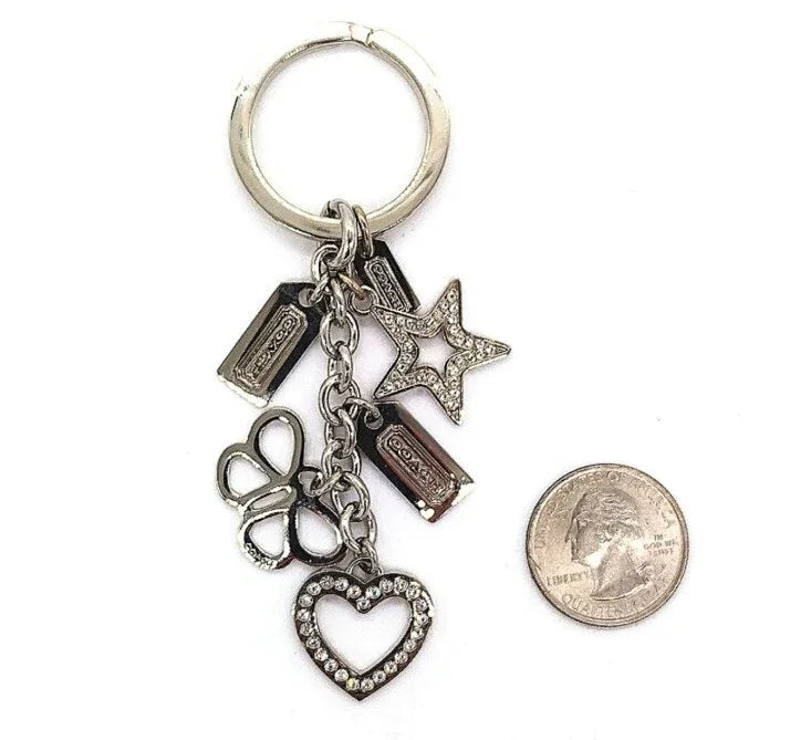 Rare COACH Pave Multi Fob Crystal Butterfly Heart Star Keychain Fob Charm CZ