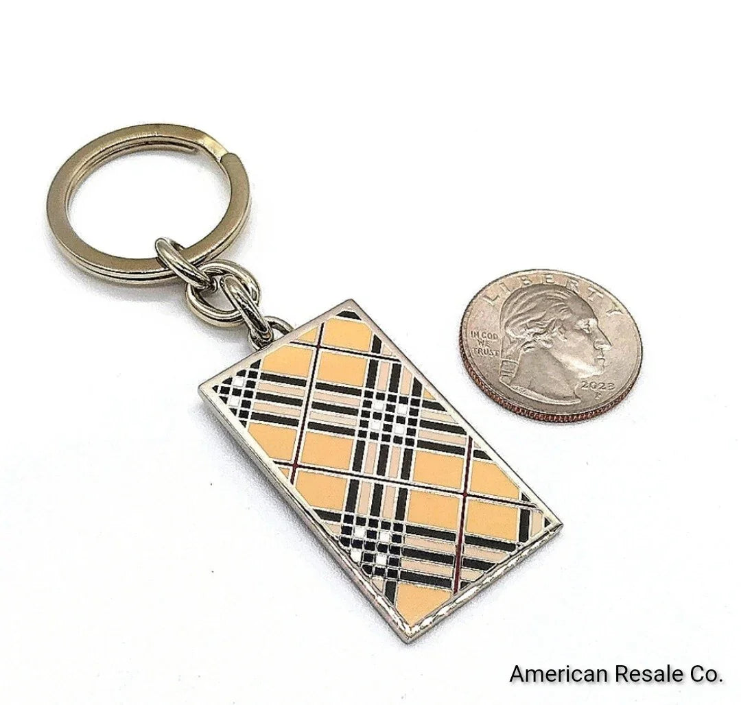 Vintage BURBERRY Nova Check Rectangle Keychain Purse Charm fob-men women unisex
