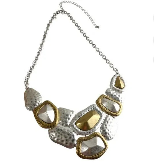NEW Premier Designs Vintage Hammered Necklace In Gold And Silvertone-Signed