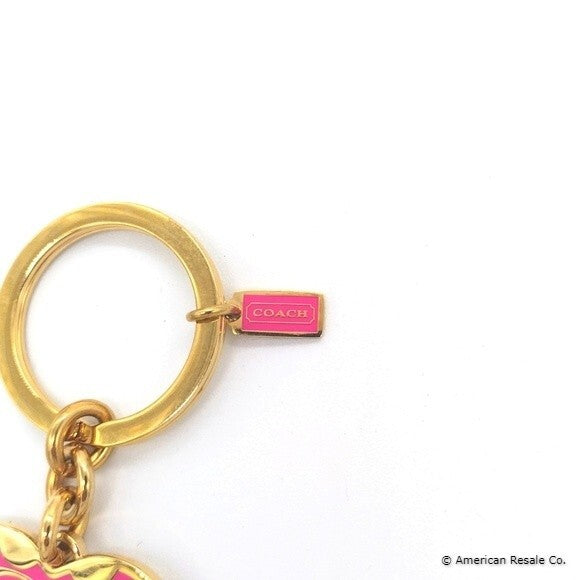 COACH Vintage Gold Fuschia Pink Gold Heart Keychain Fob Purse Charm 